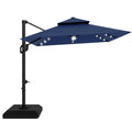10 ft Navy Blue Solar Cantilever Patio Umbrella with Base X514489