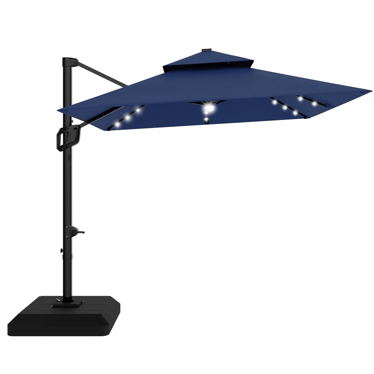 10 ft Navy Blue Solar Cantilever Patio Umbrella with Base X514489