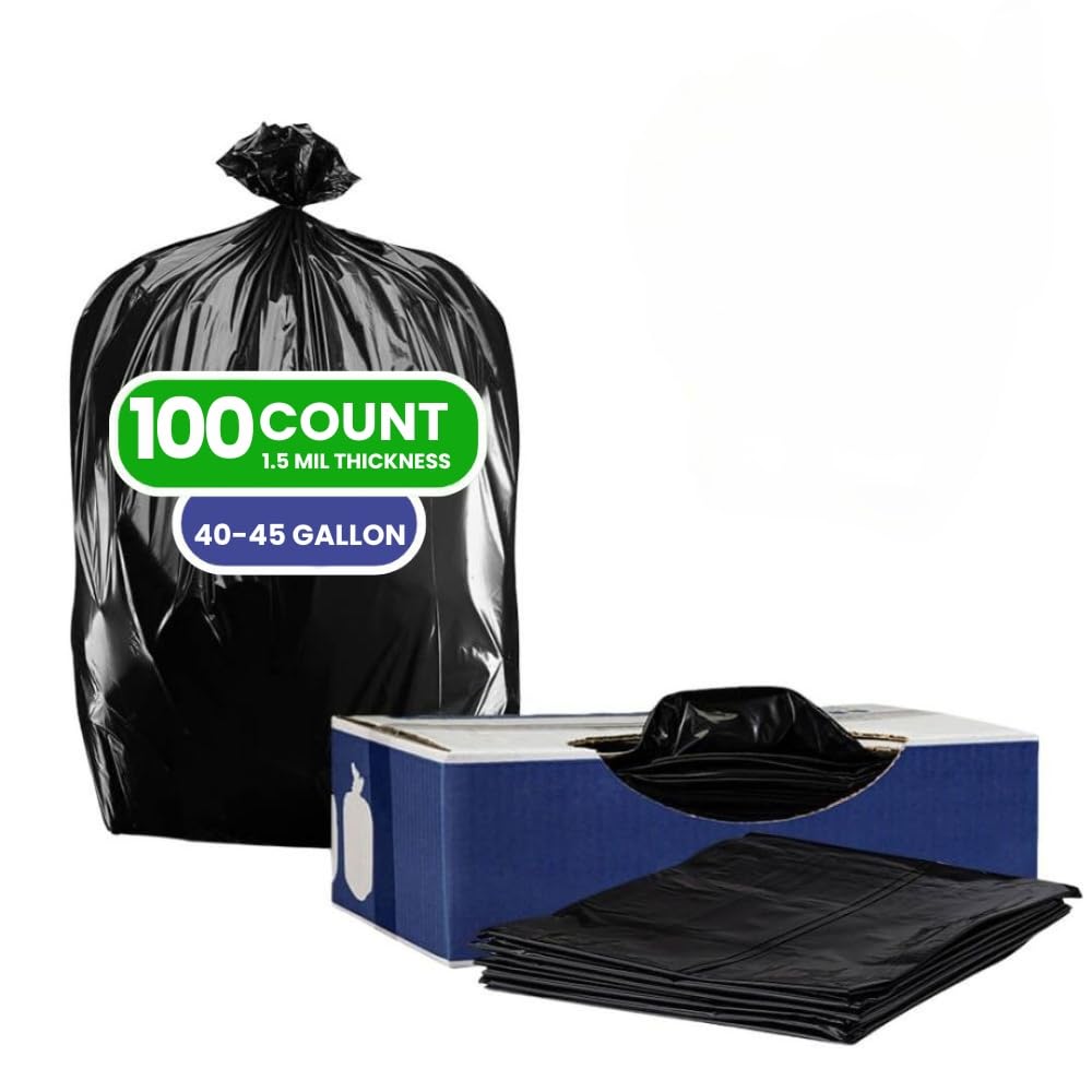Heavy Duty Black 40-45 Gallon Trash Bags 100 Count 1.5 Mil Y926