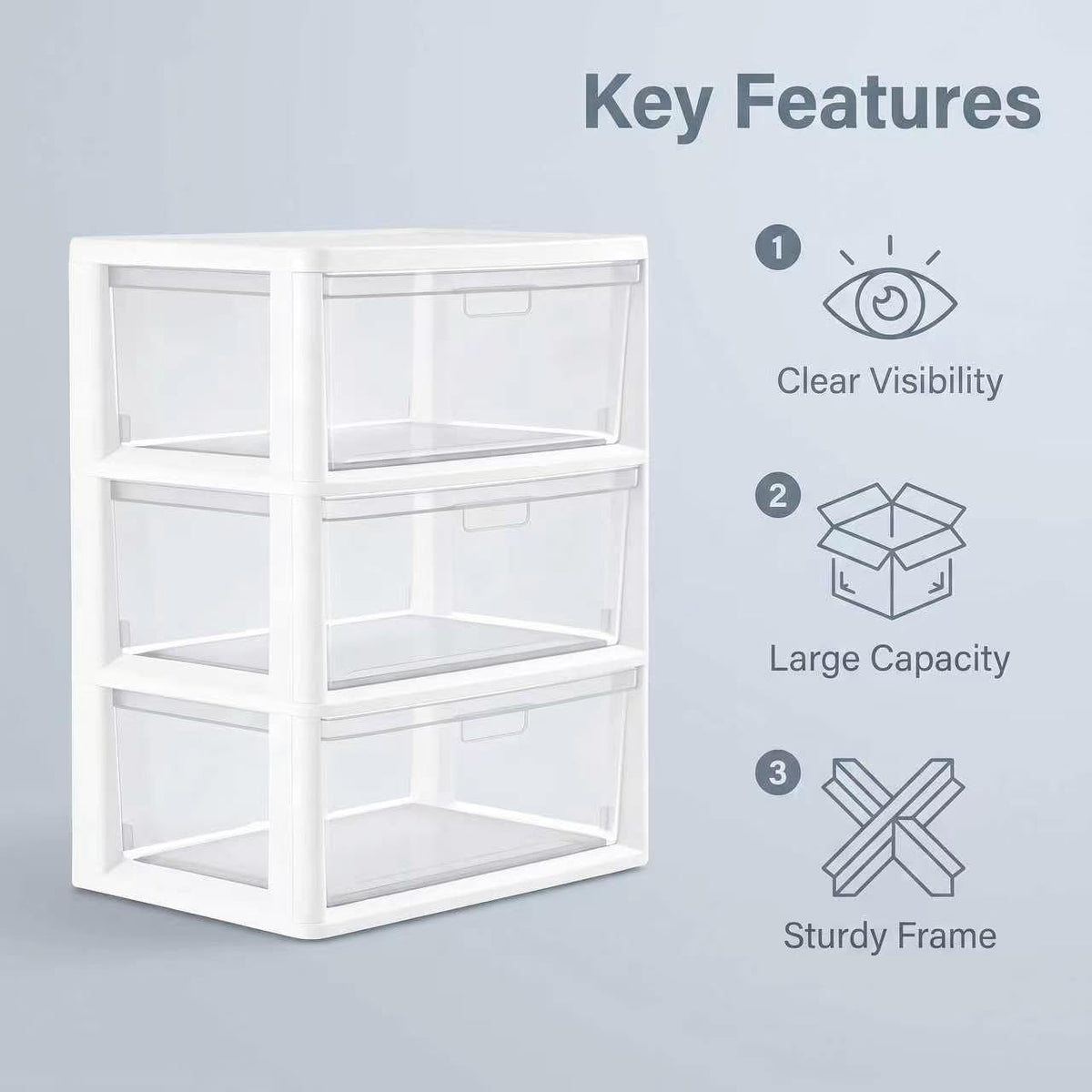 White 3 Drawer Plastic Storage Tower with Clear Bins W854599