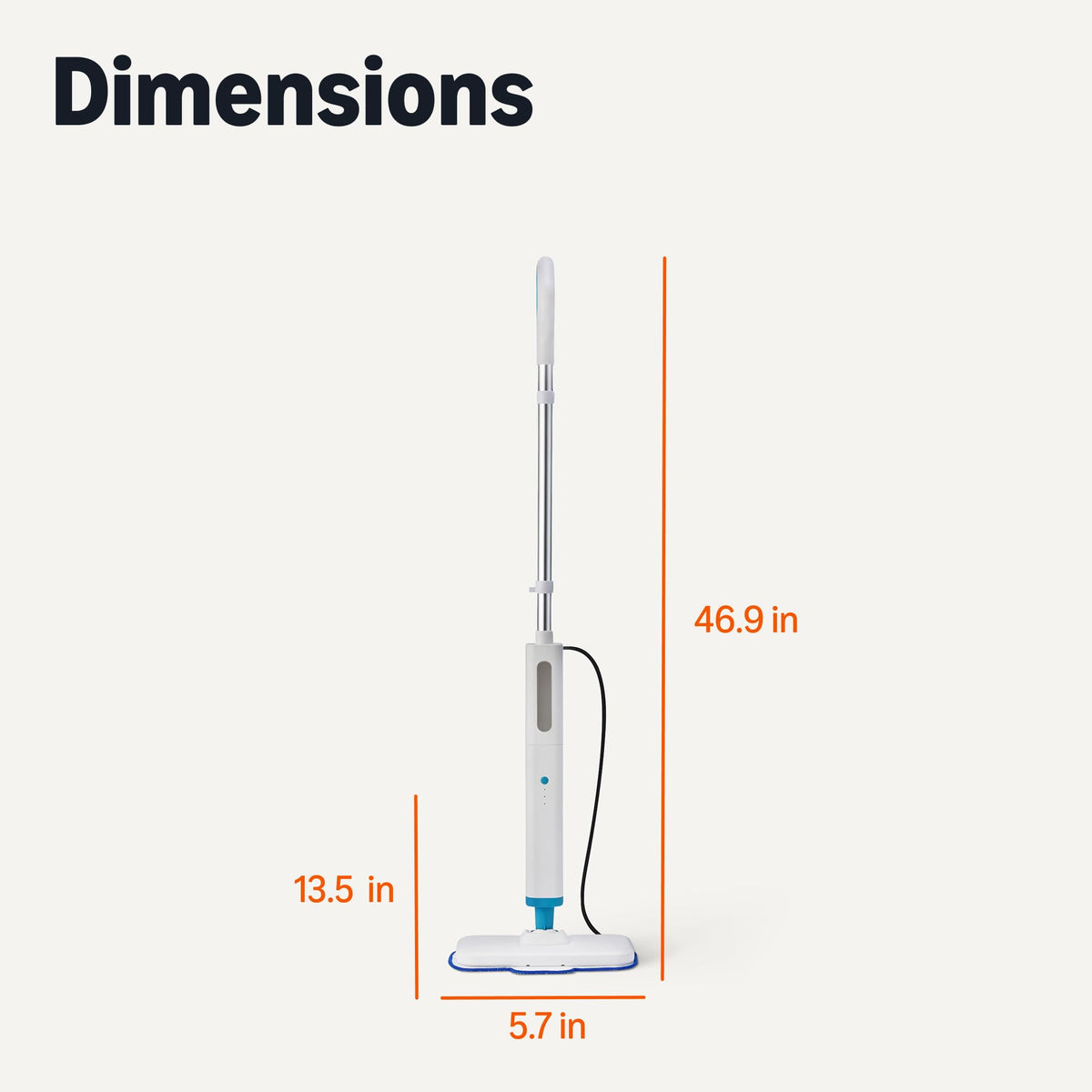 Steam Mop for Sealed Hard Floors, 3 Washable Pads, 20-Foot Cord, White R165