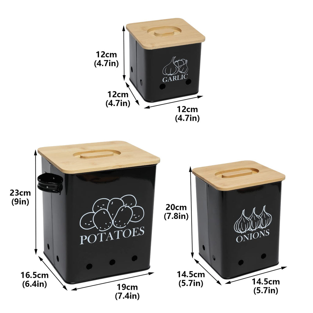Black 3 Pack Kitchen Canisters Set with Wooden Lid M819