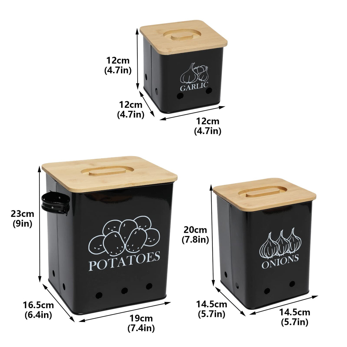 Black 3 Pack Kitchen Canisters Set with Wooden Lid M819