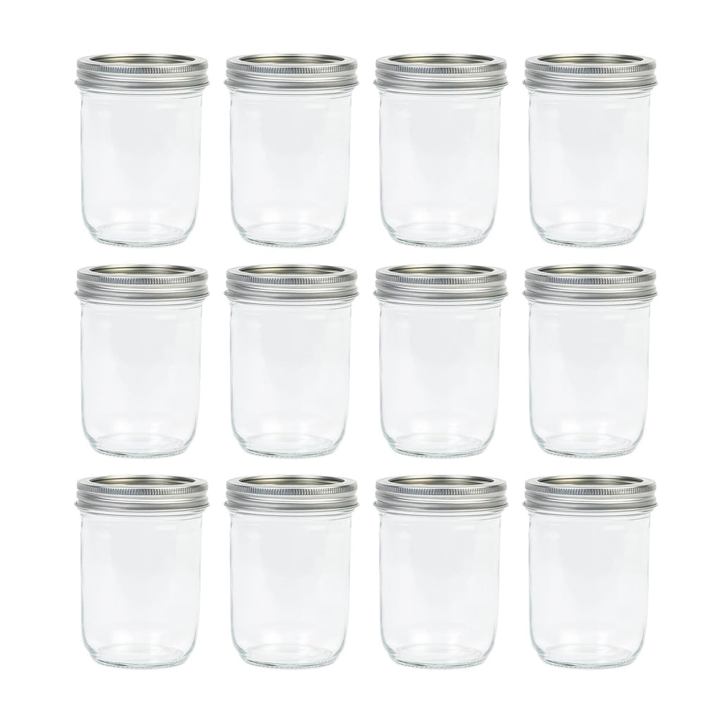 16 oz 12 Pack Wide Mouth Mason Jars with Airtight Lids I100
