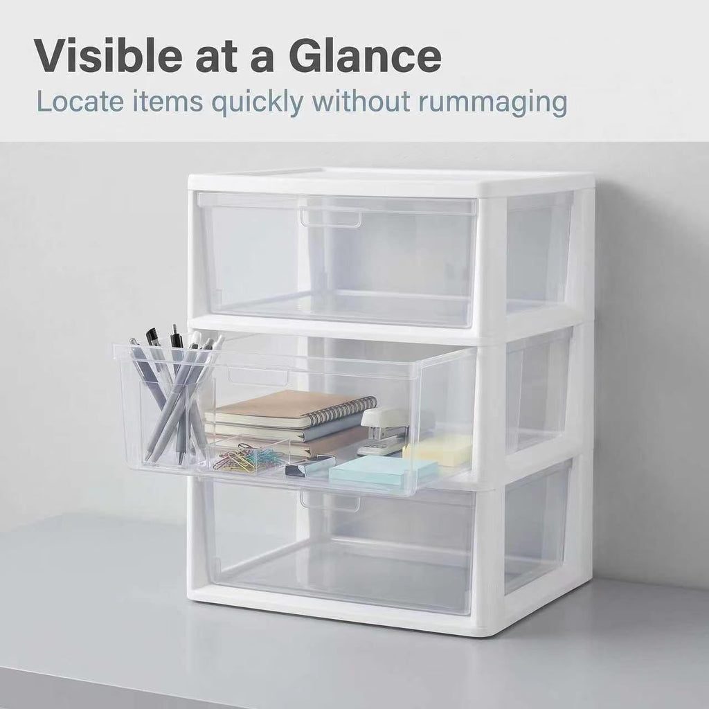 White 3 Drawer Plastic Storage Tower with Clear Bins W854599