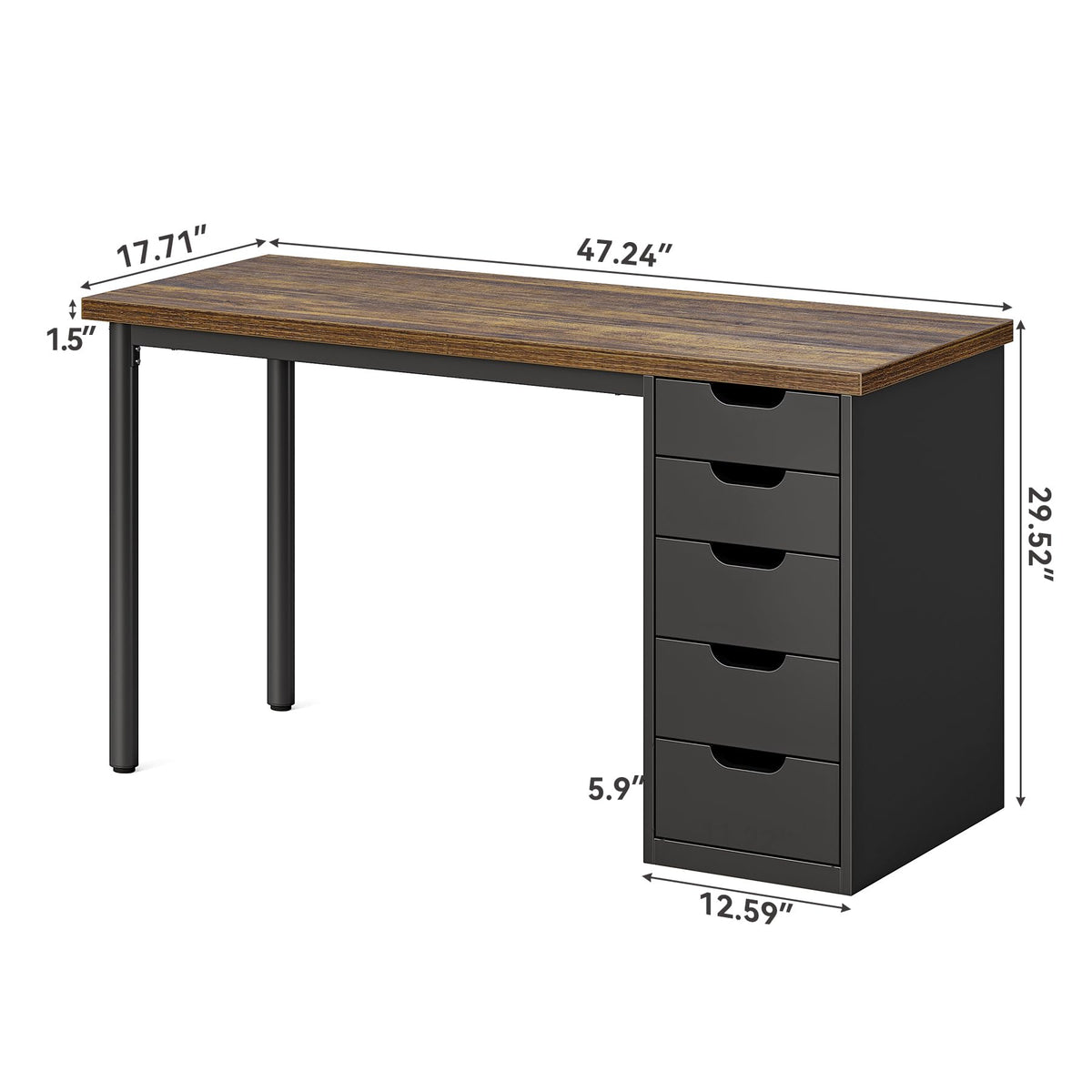 47 Inch Computer Desk with 5 Drawers Metal Frame Q23468