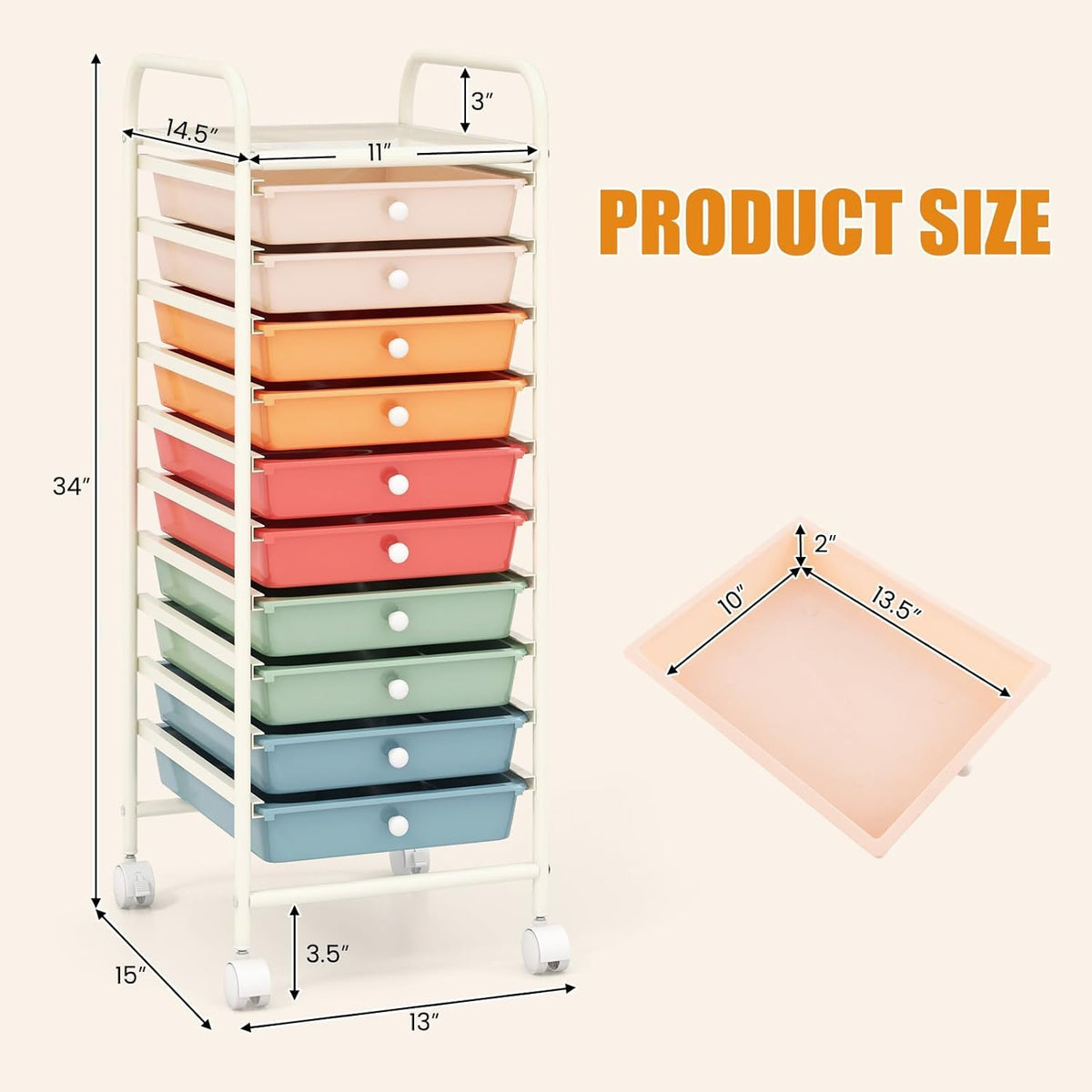 10 Drawer Rolling Cart R6656