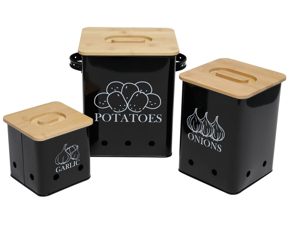 Black 3 Pack Kitchen Canisters Set with Wooden Lid M819