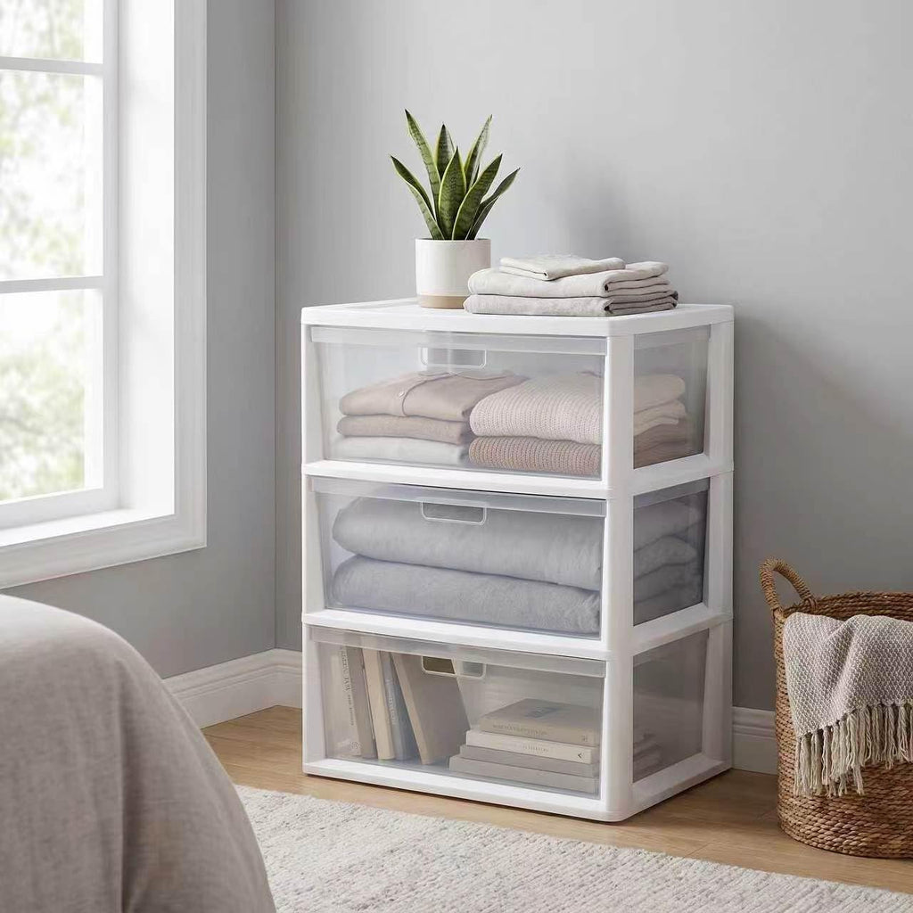White 3 Drawer Plastic Storage Tower with Clear Bins W854599