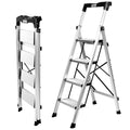 Aluminium 4 Step Ladder with Retractable Handgrip, 330 lbs Capacity, Silver V300777