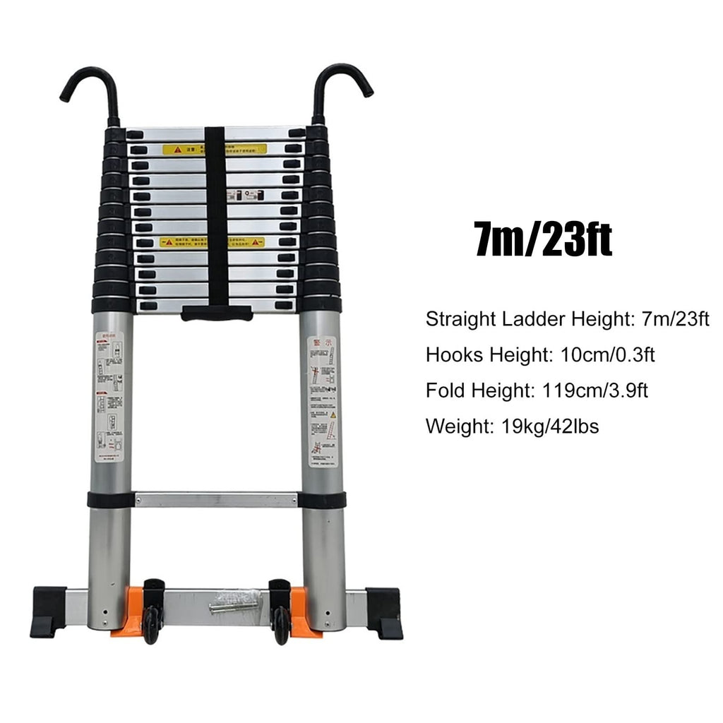 Telescopic Ladder 20ft/23ft/26ft Aluminum with Hook & Stabilizer Bar Q8227