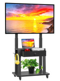 Rolling TV Stand with Fabric Drawer for 32-75 Inch Flat/Curved Screen Adjustable Height with Storage on Wheels Black E434486