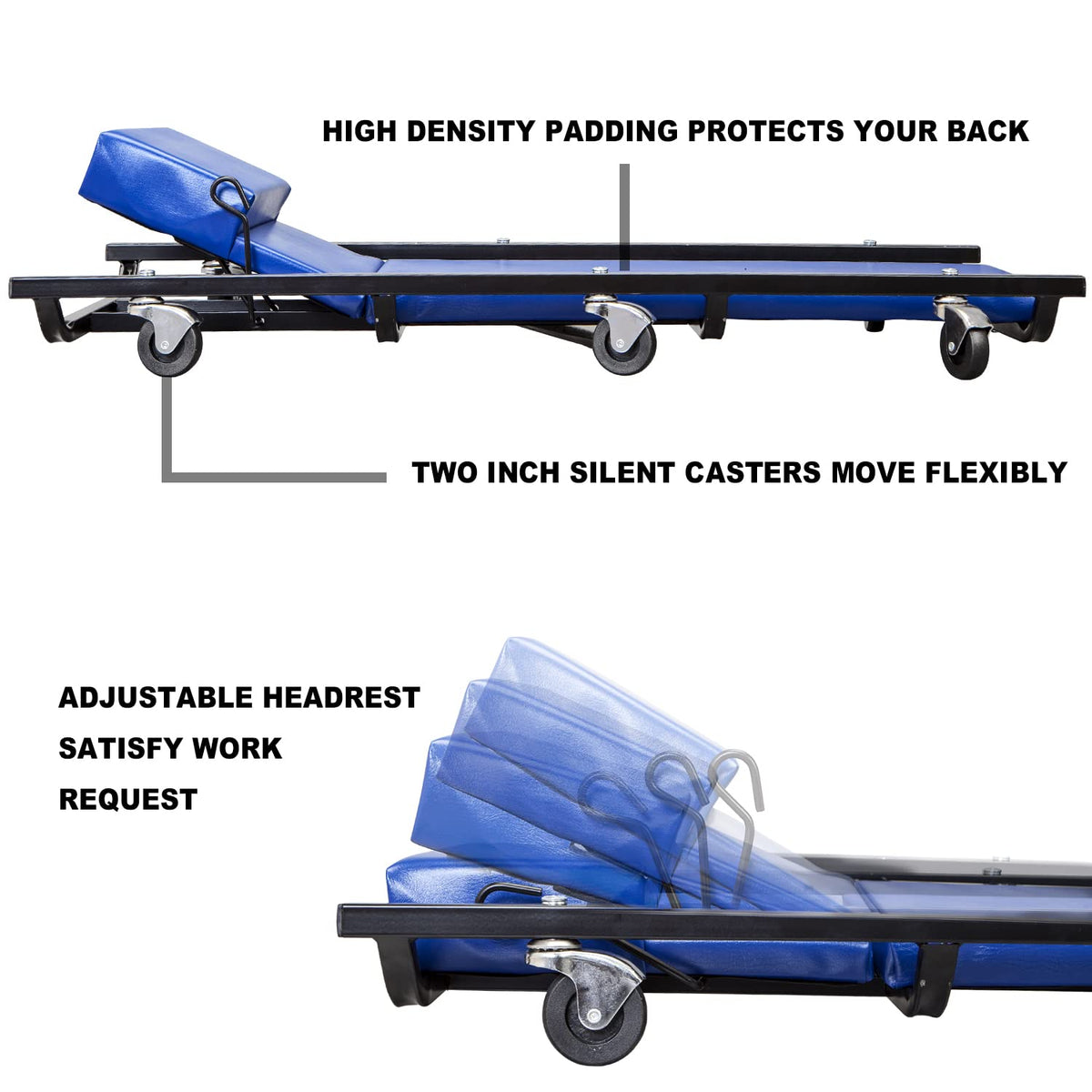 40" Padded Mechanic Creeper with 6 Casters, Blue R101819