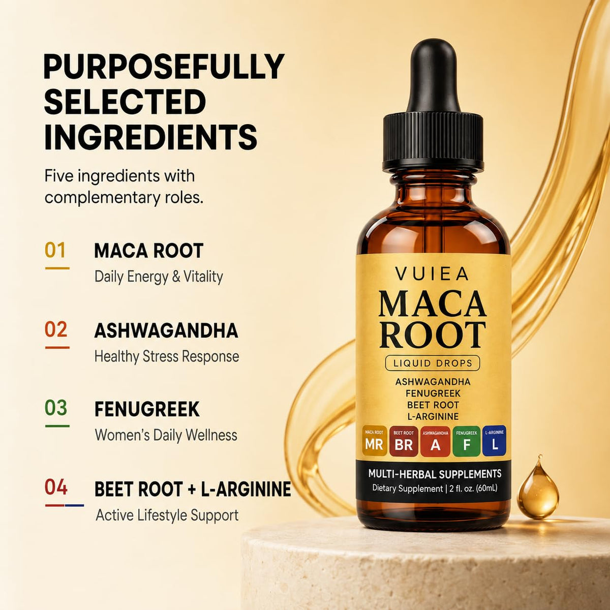 Maca Root Drops 5-in-1 Herbal Supplement 2 Fl Oz H80245