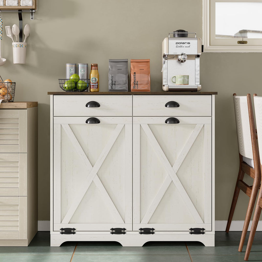 Antique White Double Tilt Out Trash Can Cabinet V132
