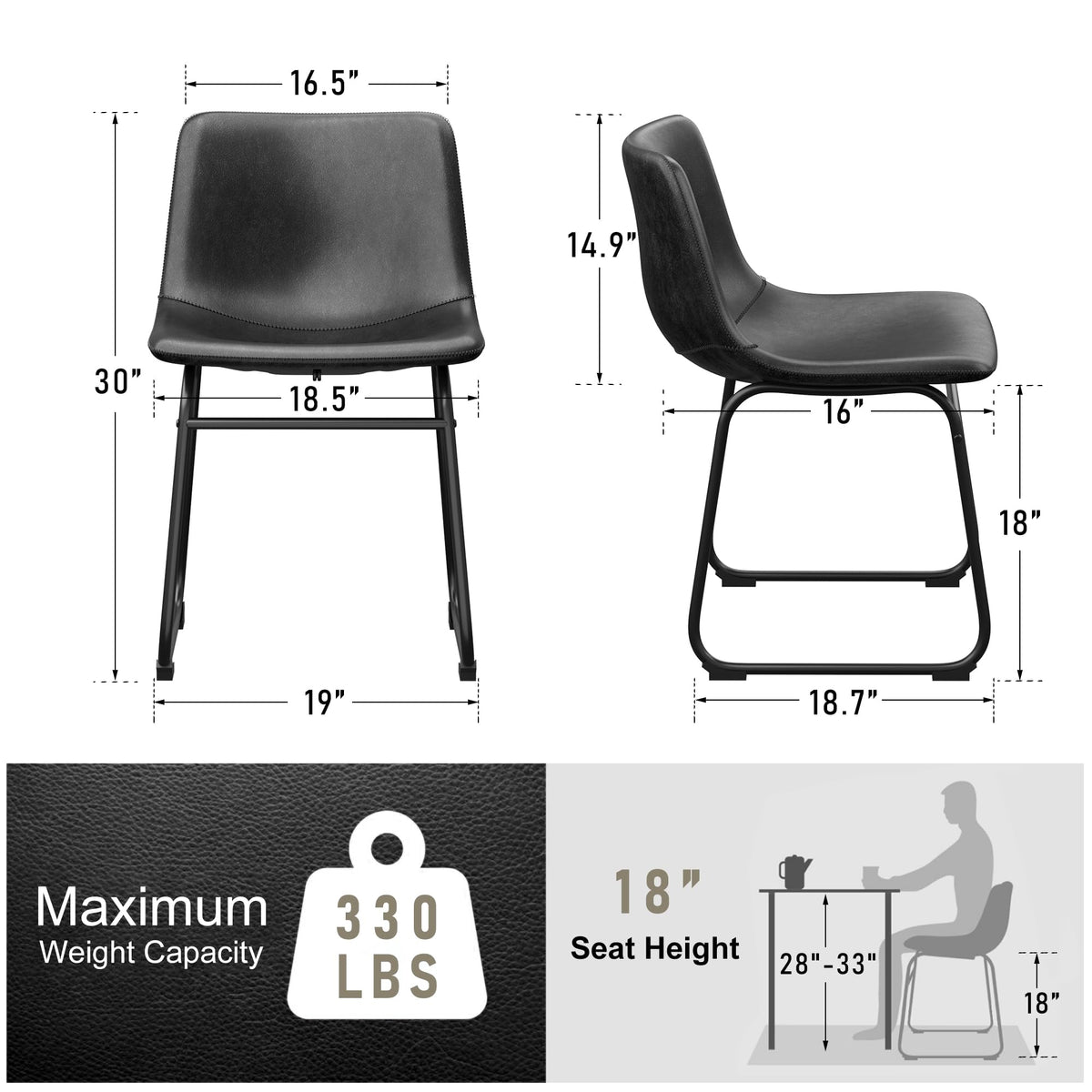 Black PU Leather Dining Chairs Set of 6 X4875