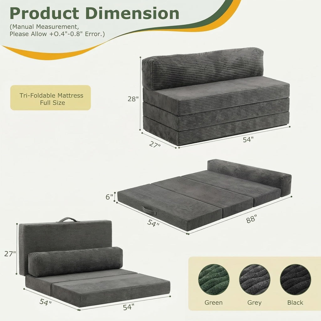 6 inch Tri-Folding Full Size Grey Mattress B574