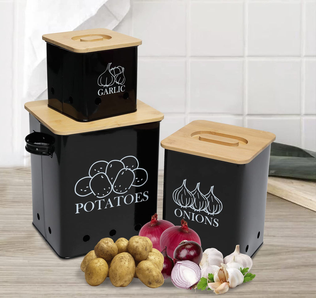 Black 3 Pack Kitchen Canisters Set with Wooden Lid M819