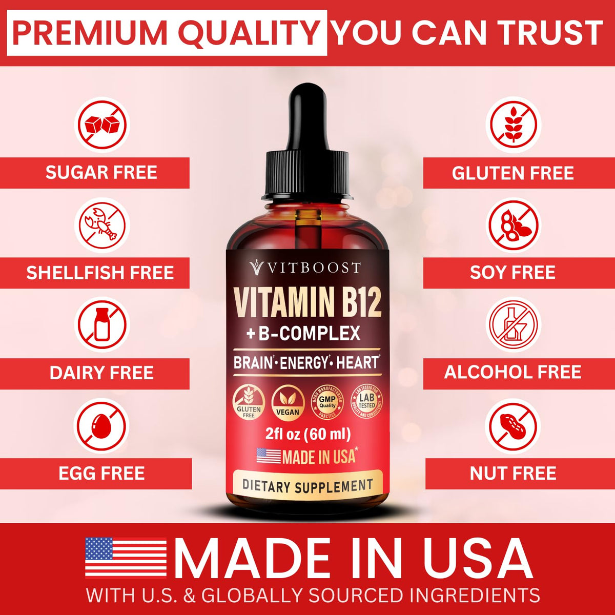 Vitamin B12 with B Complex 20000 mcg Vegan Raspberry Liquid Drops 2PK J473