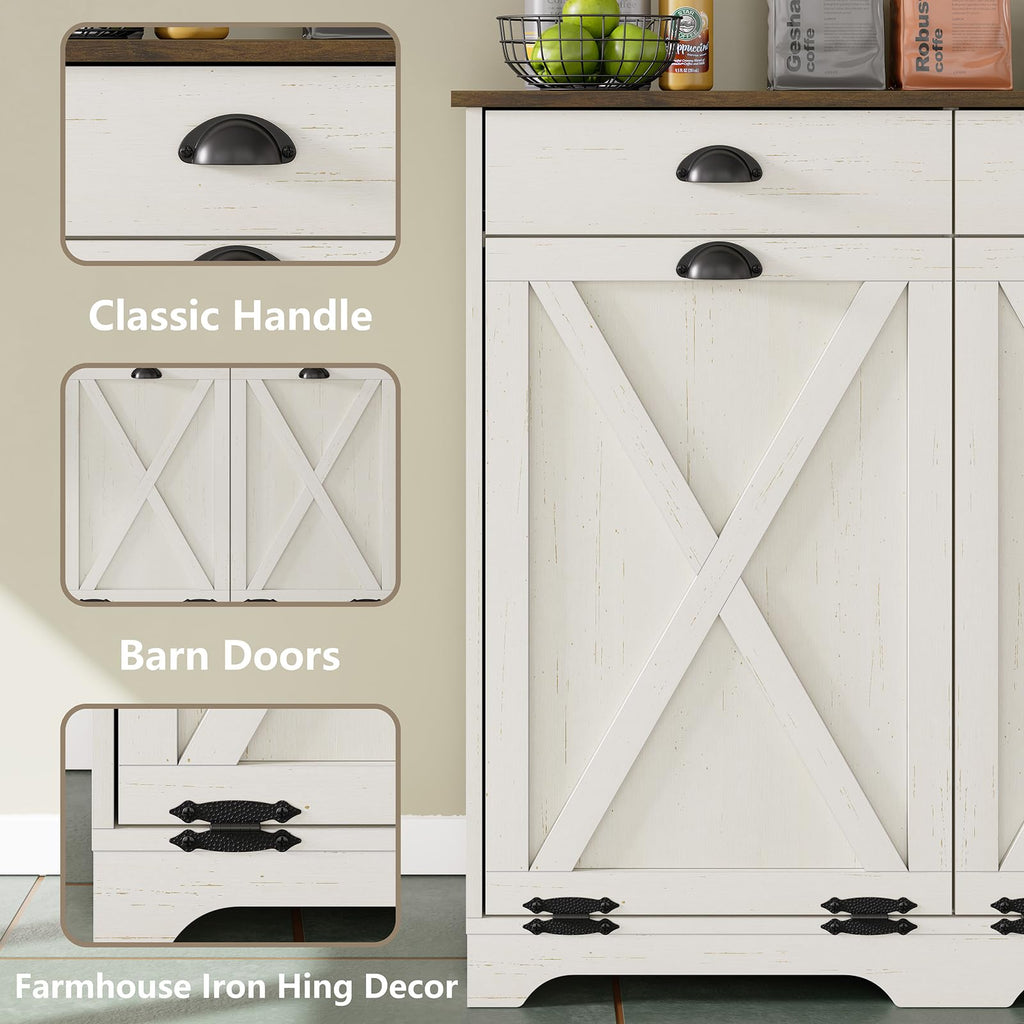 Antique White Double Tilt Out Trash Can Cabinet V132