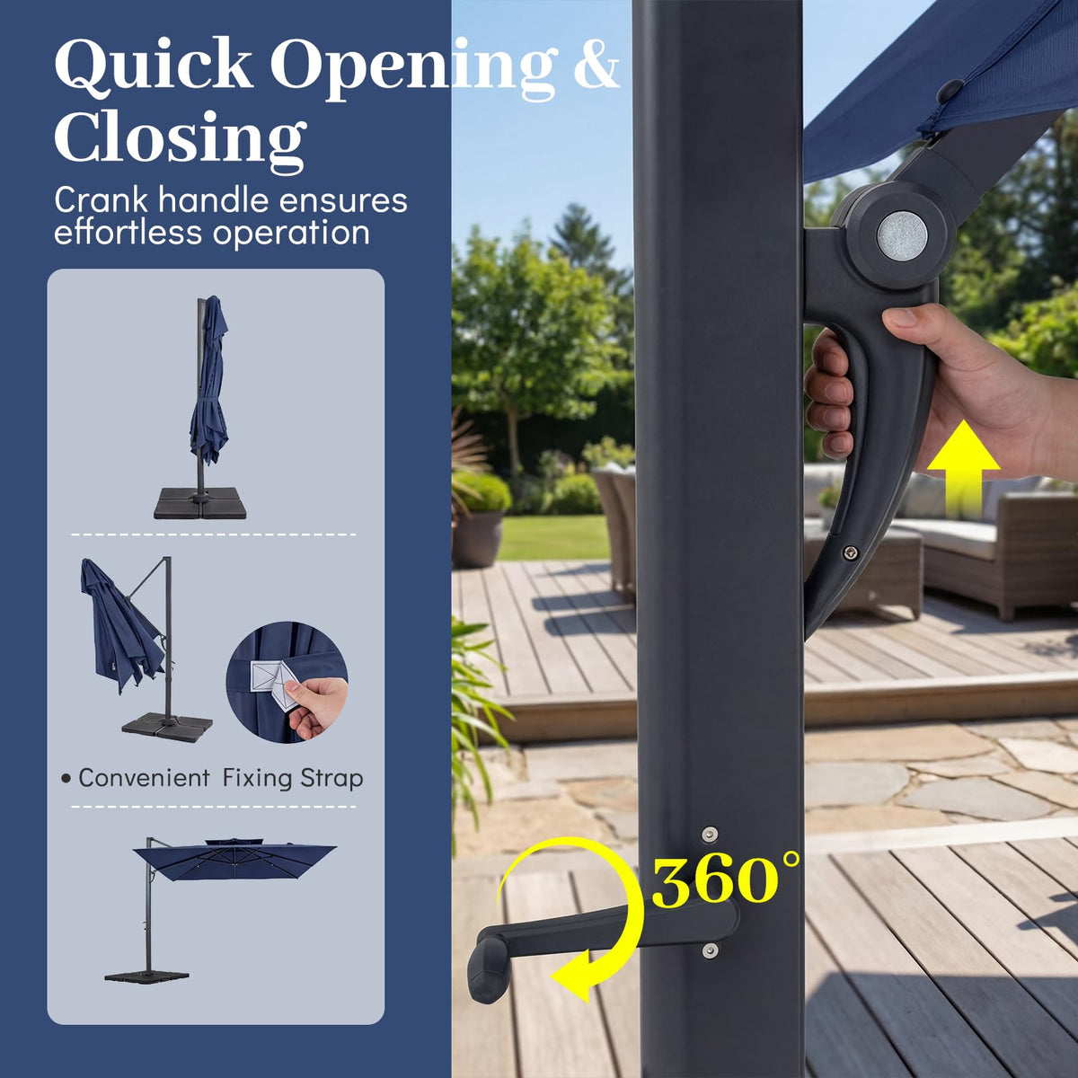 10 FT Navy Blue Cantilever Patio Umbrella U6788