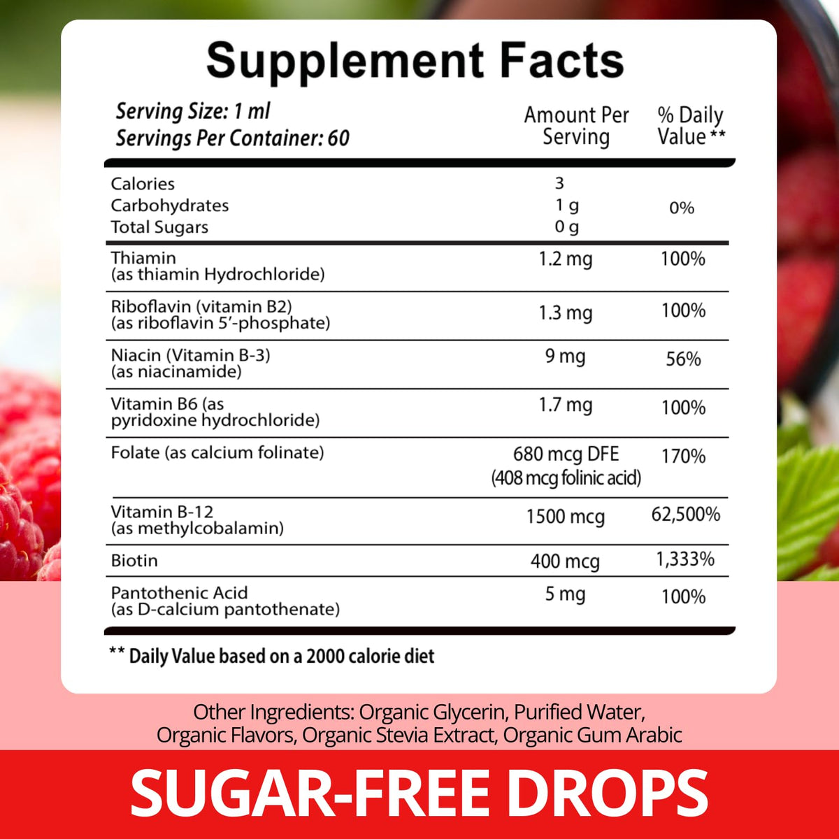 Vitamin B12 with B Complex 20000 mcg Vegan Raspberry Liquid Drops 2PK J473
