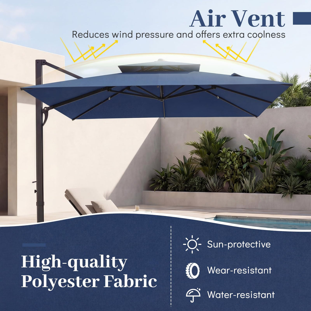 10 FT Navy Blue Cantilever Patio Umbrella U6788