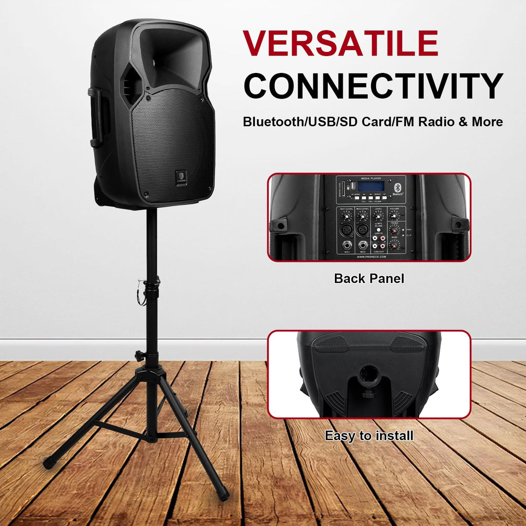 12-Inch 1800W 2-Way Powered PA Speaker System Combo Set with Speaker Stands I48643