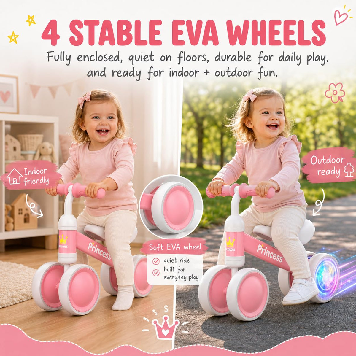 Pink Balance Bike with LED Light Up Wheels C47966