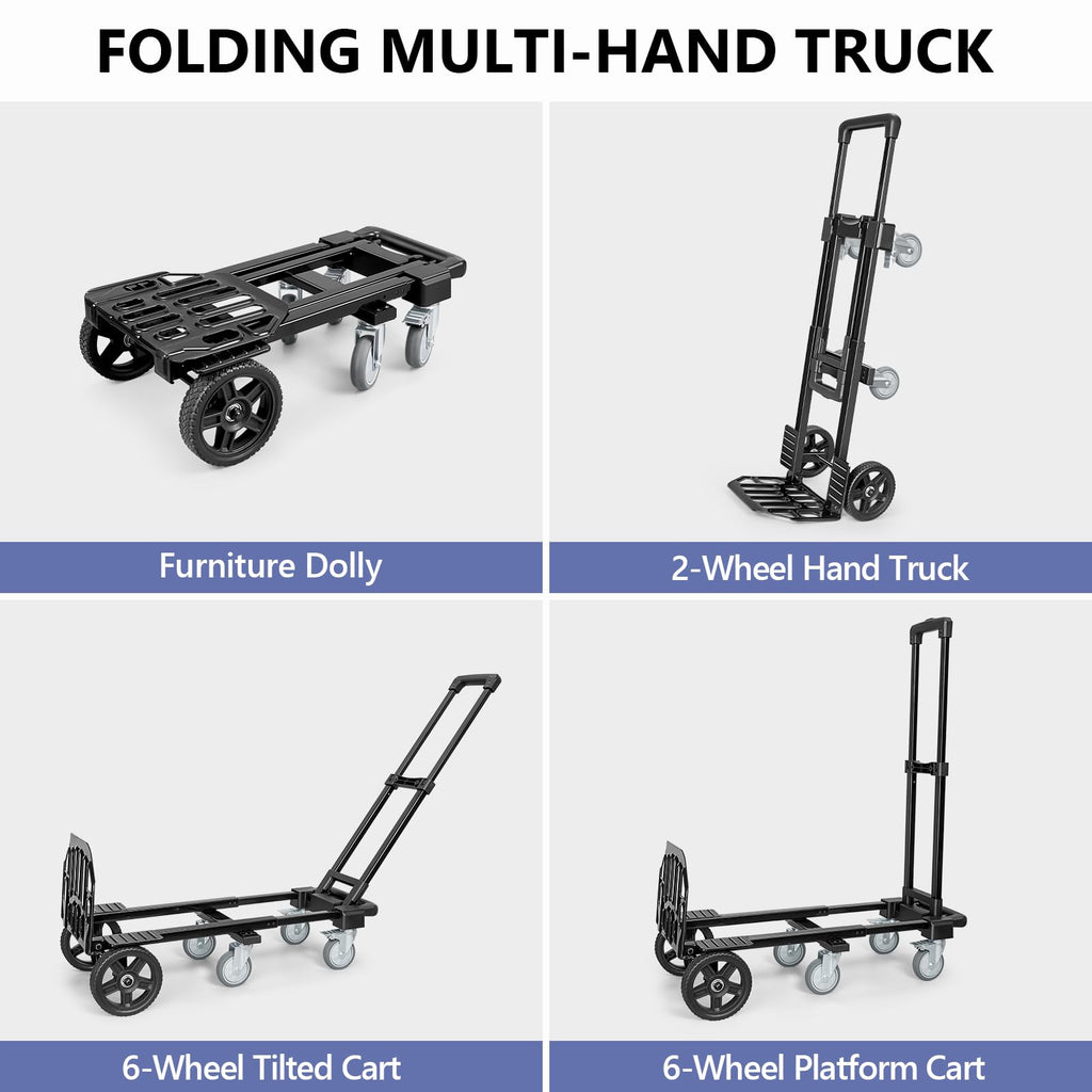 3-in-1 Convertible Dolly Cart 600LB Hand Truck with 6 Wheels J166