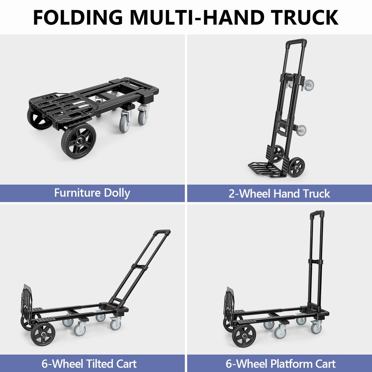 3-in-1 Convertible Dolly Cart 600LB Hand Truck with 6 Wheels J166