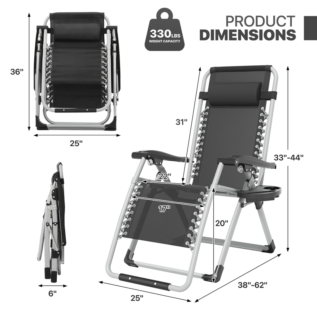 Zero Gravity Reclining Patio Lounge Chair, Black R372