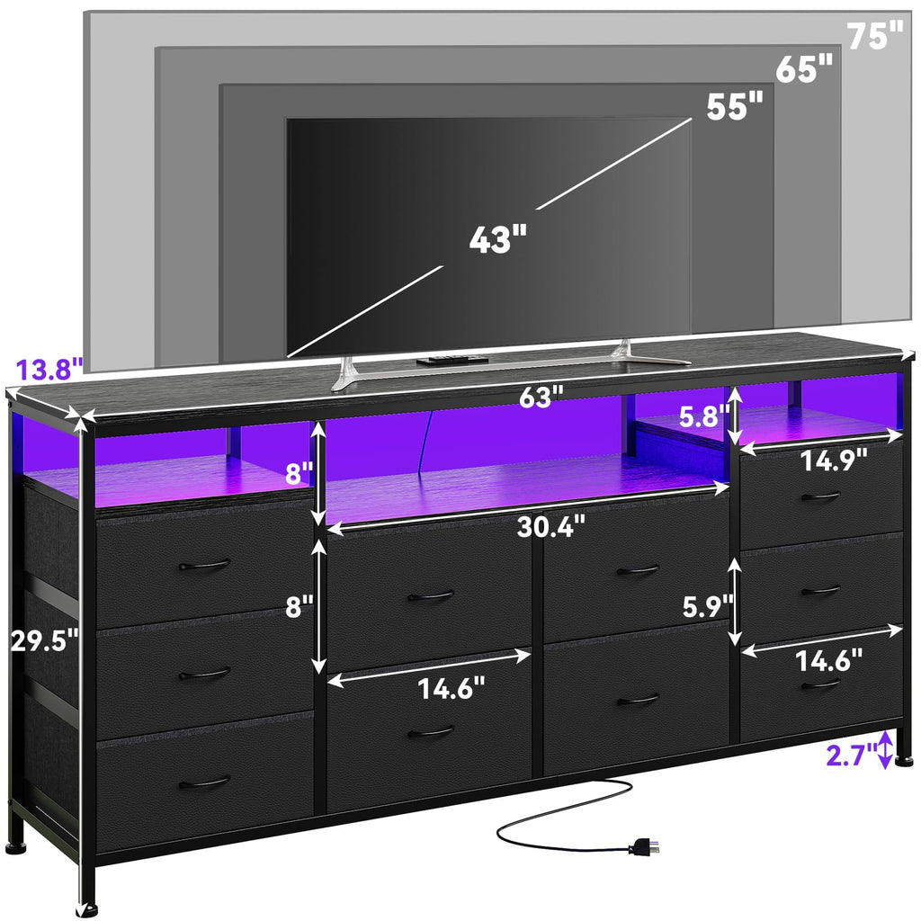Black 10 Drawer Dresser TV Stand Q72690