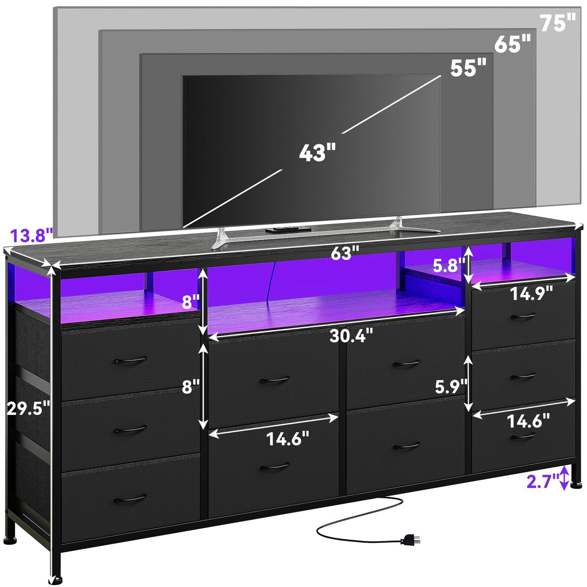 Black 10 Drawer Dresser TV Stand Q72690