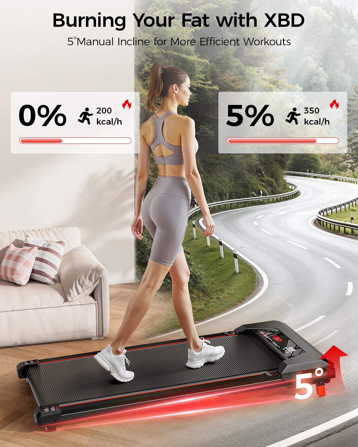Incline Walking Pad Treadmill 330 Lbs Capacity 2.5HP B402