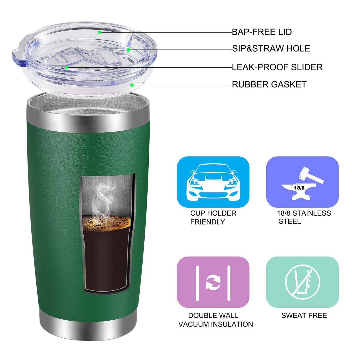 20oz Stainless Steel Insulated Tumbler with Lid and Straw E5953