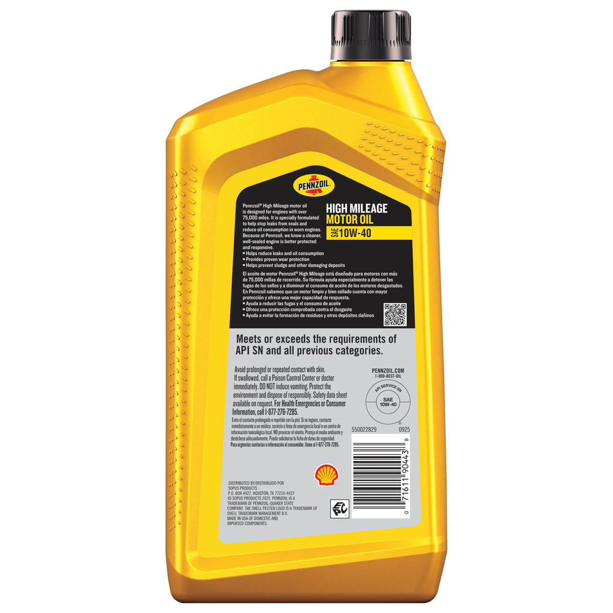 10W-40 High Mileage Motor Oil 1 Quart 6 Pack T78588