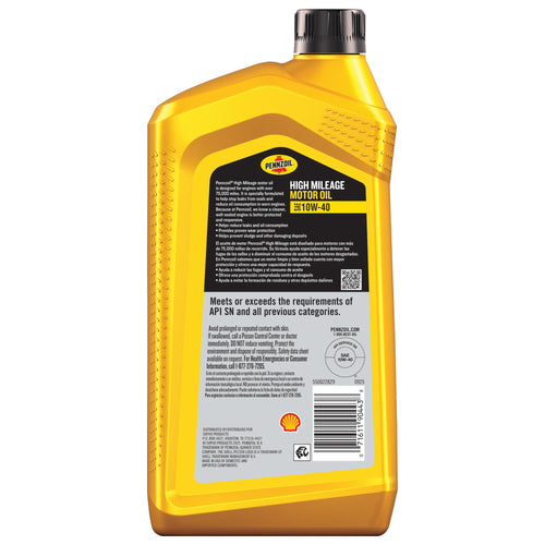 10W-40 High Mileage Motor Oil 1 Quart 6 Pack T78588
