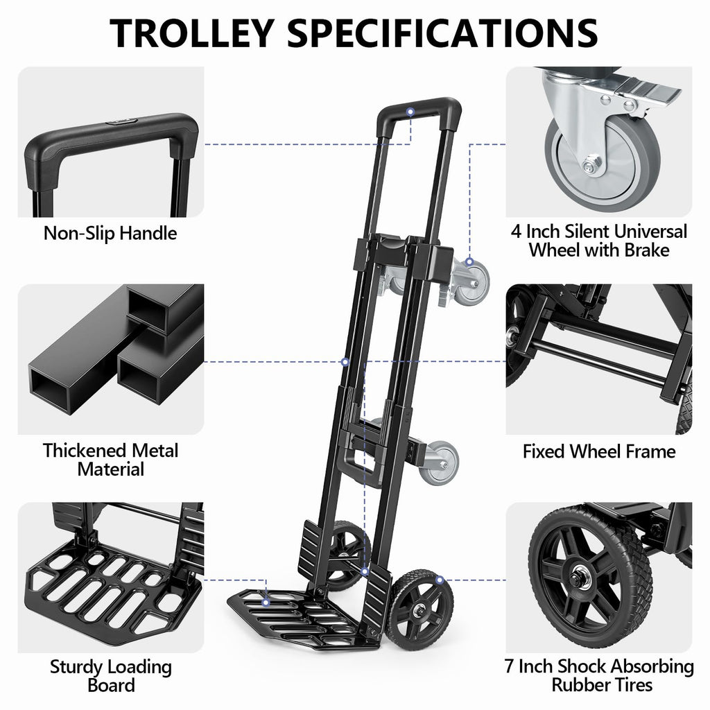 3-in-1 Convertible Dolly Cart 600LB Hand Truck with 6 Wheels J166