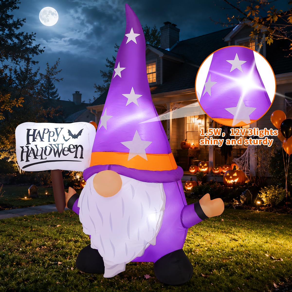5FT Halloween Inflatable Gnome Yard Decor with LEDs F745276
