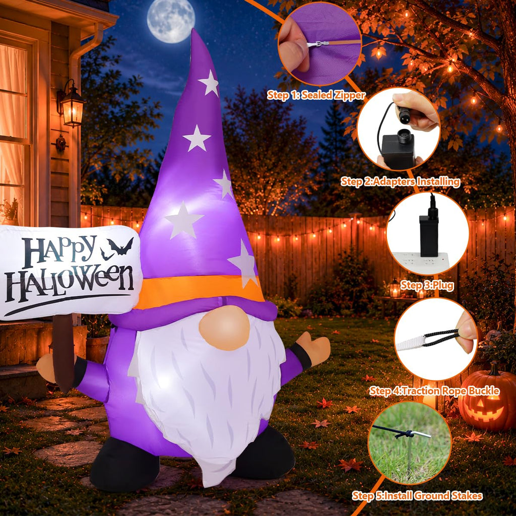 5FT Halloween Inflatable Gnome Yard Decor with LEDs F745276