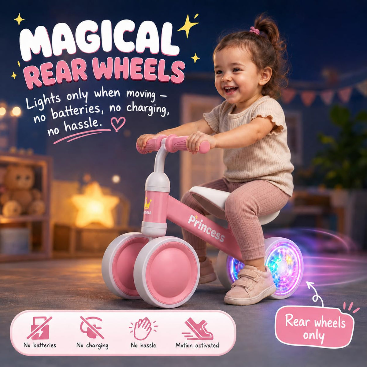 Pink Balance Bike with LED Light Up Wheels C47966