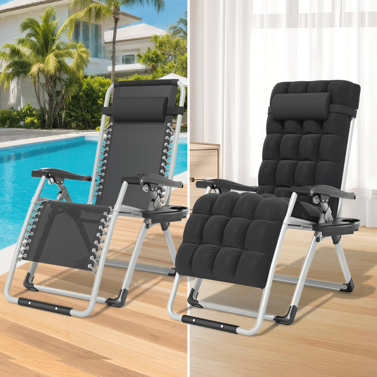 Zero Gravity Reclining Patio Lounge Chair, Black R372
