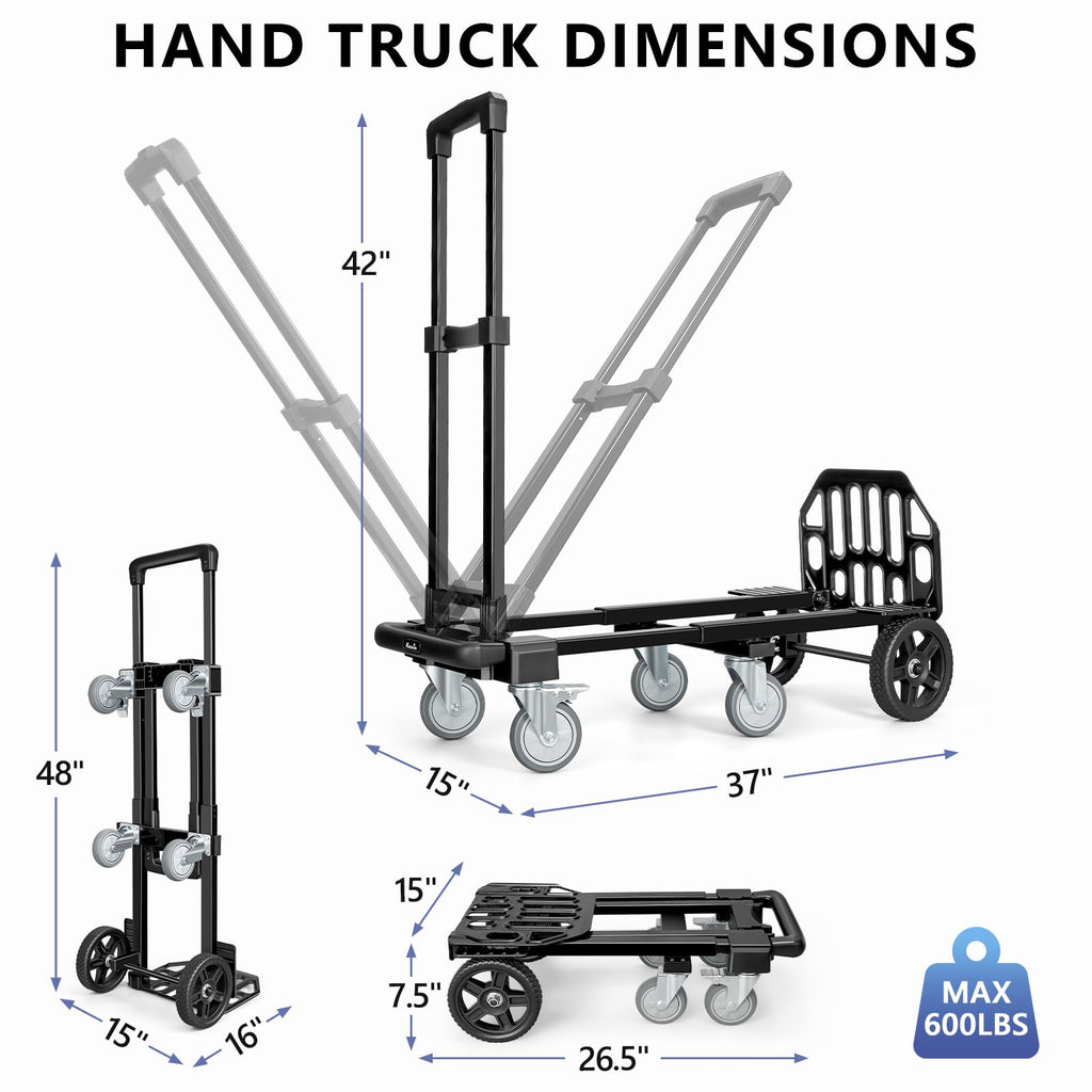 3-in-1 Convertible Dolly Cart 600LB Hand Truck with 6 Wheels J166