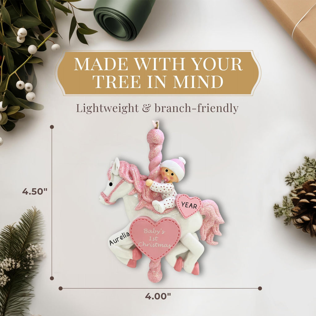 Baby's First Christmas Ornament 2026 Pink Carousel V889755