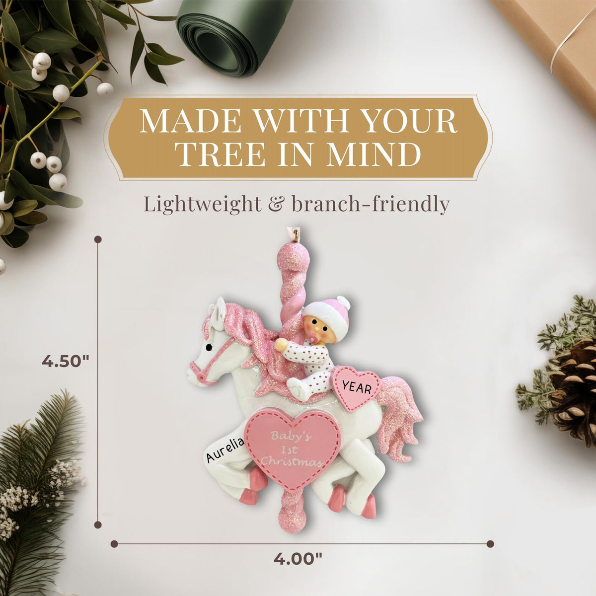 Baby's First Christmas Ornament 2026 Pink Carousel V889755