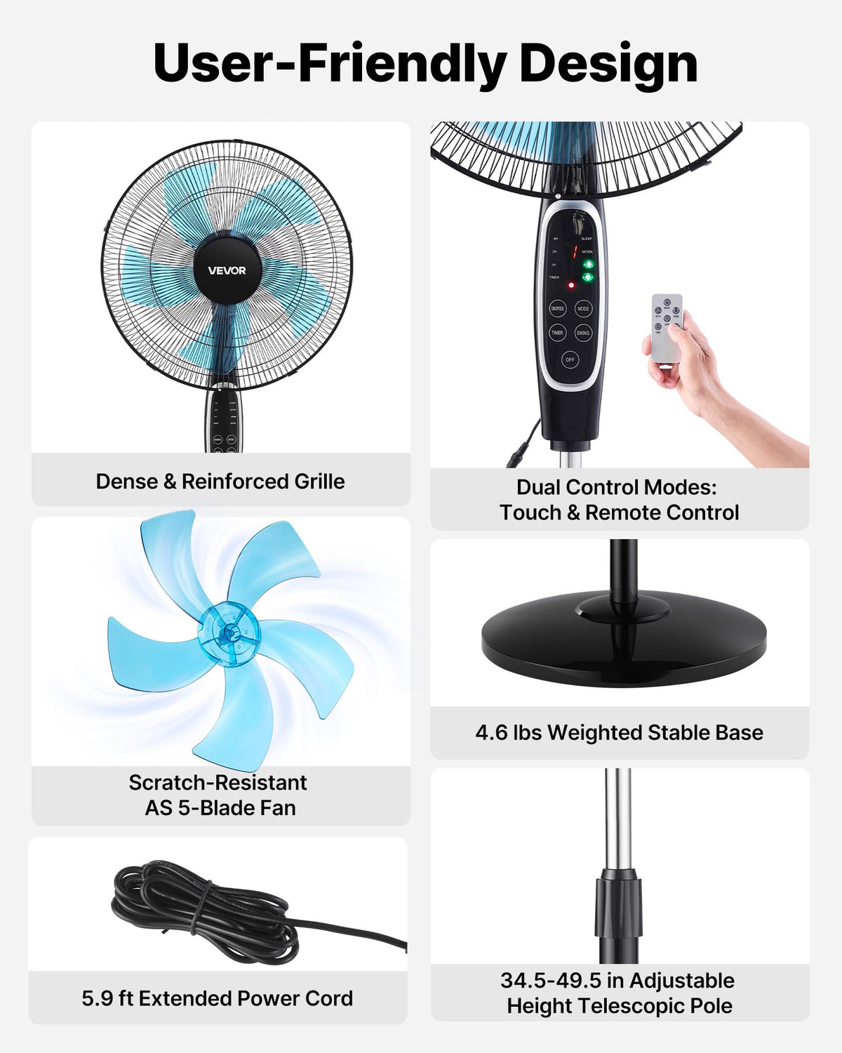 18-Inch Pedestal Fan with Remote Control, 9 Speeds, Oscillating, Black I57164