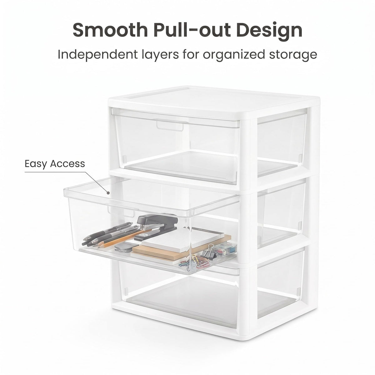 White 3 Drawer Plastic Storage Tower with Clear Bins W854599