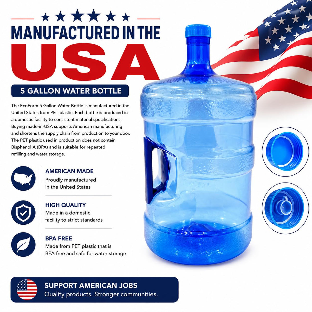 5 Gallon Water Jug with 2 Screw-On Caps T69841