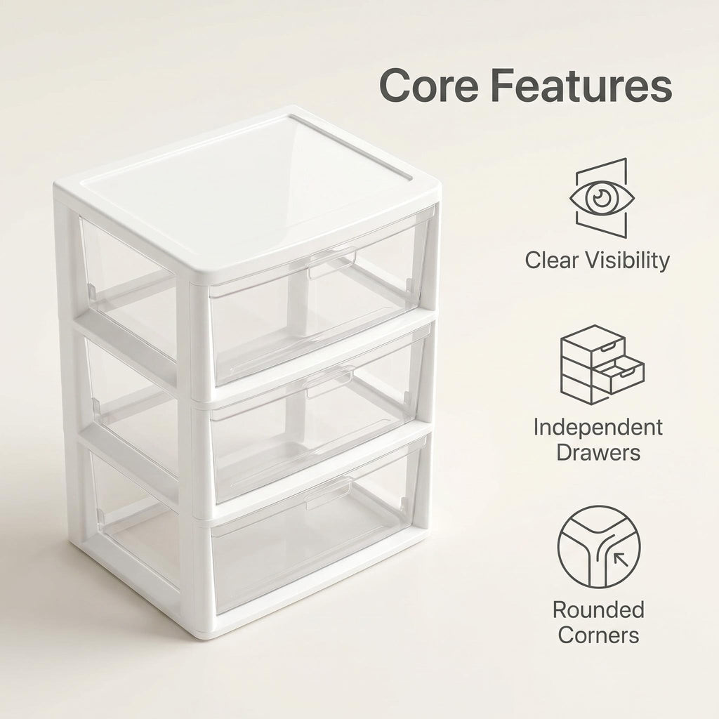 White 3 Drawer Plastic Storage Tower with Clear Bins W854599